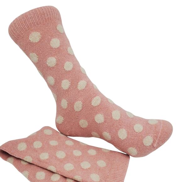 Garnet Hill Dot Socks Size 9-11 Warm Cozy Cashmere Blend Soft Crew Lt Pink White - Picture 1 of 6